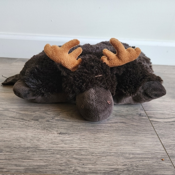 Pillow Pet Pee-Wees Brown Moose Plush Toy Stuffed Animal Hook & Loop Closure EUC - Picture 1 of 10